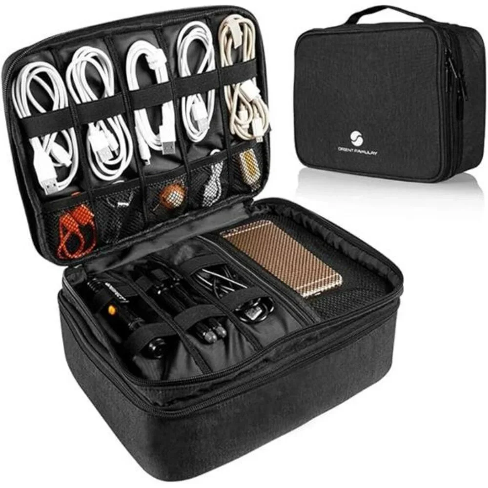 Waterproof Travel Electronics Organizer Double Layer Cable Storage Bag with iPad